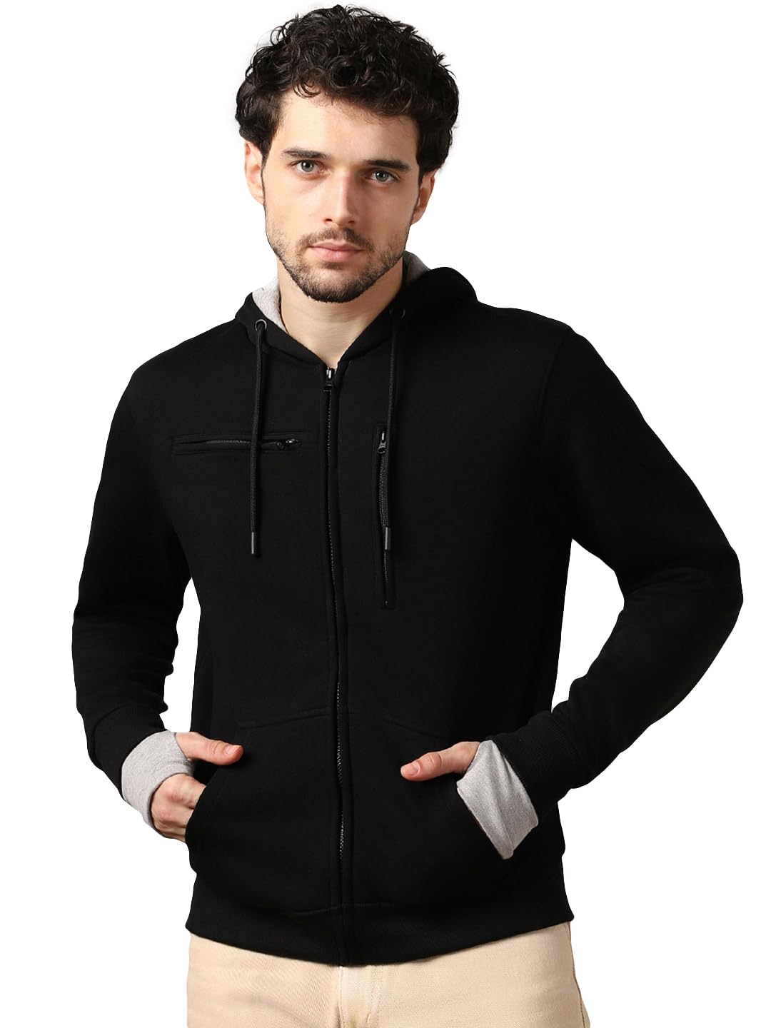 NOBERO Black Mens Travel Cotton Solid Plain Hoody Sports Winter Gym Workout Running Travel Trekking Hooded Sweatshirts and Hood