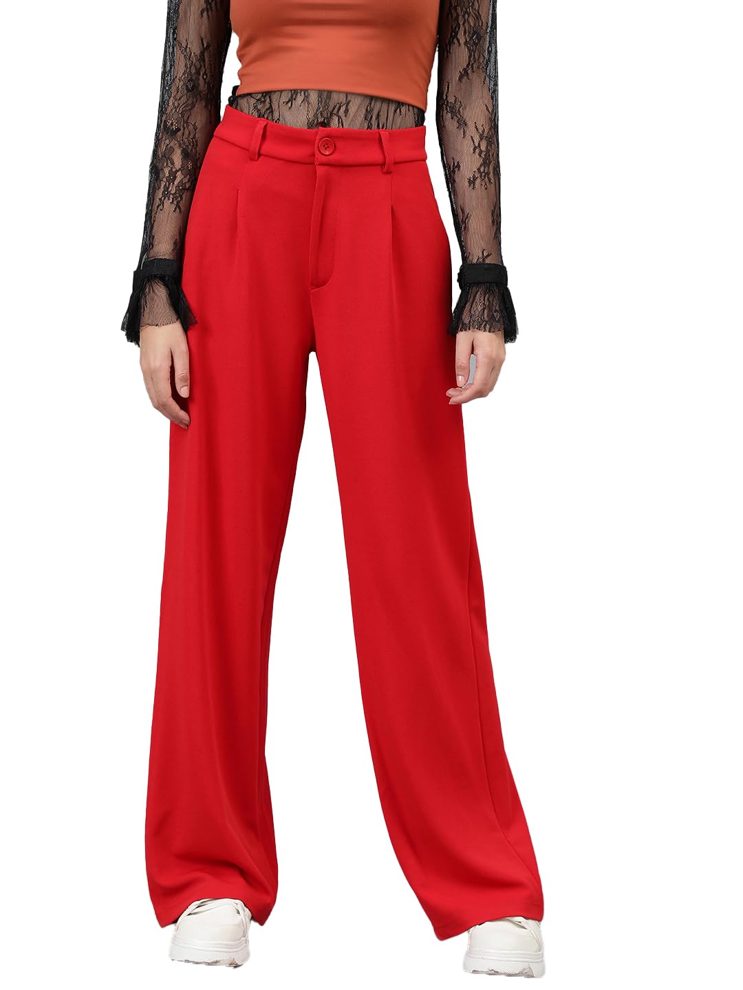 Kotty Womens Polyester Blend Straight Fit Trousers Tomato Red