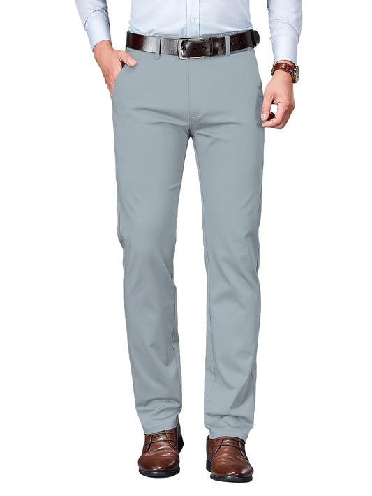 AVANOVA Mens Light Grey Solid Trousers Light Business Style Slightly Stretch Straight Leg Pants for Outdoor Casual Daily (Trous