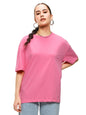 Bewakoof Womens Bubble Pink Round Neck Half Sleeve Oversized T-Shirt