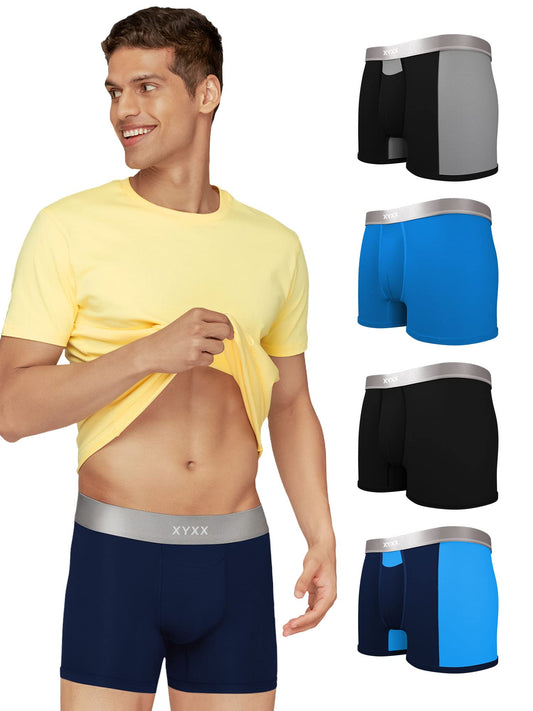 XYXX Mens Underwear Illuminati IntelliSoft Antimicrobial Micro Modal Trunk Pack of 5 (Black ; Ture Blue ; Black Iris ; Black &