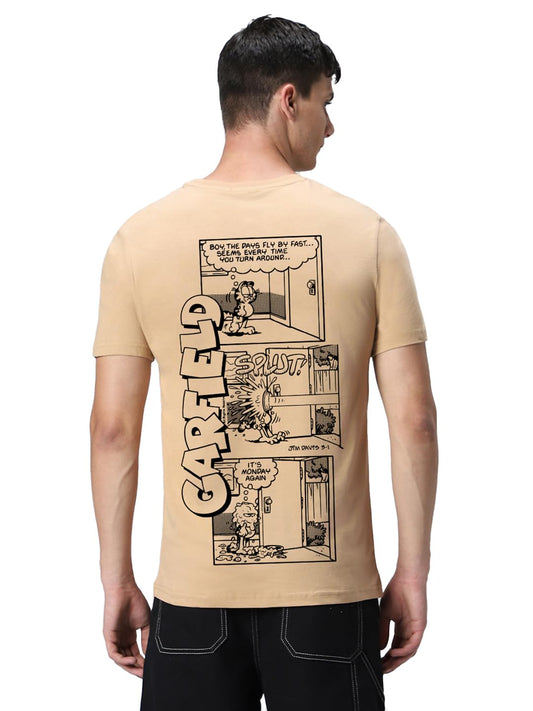 Bewakoof Official Garfield Merchandise Mens Graphic Printed Regular Fit Half Sleeve Round Neck Cotton Jersey T-Shirt_637157_Bro