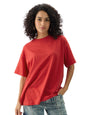 The Souled Store Solids: Rouge Red Women and Girls Short Sleeve Round Neck Cotton Oversized T-Shirts