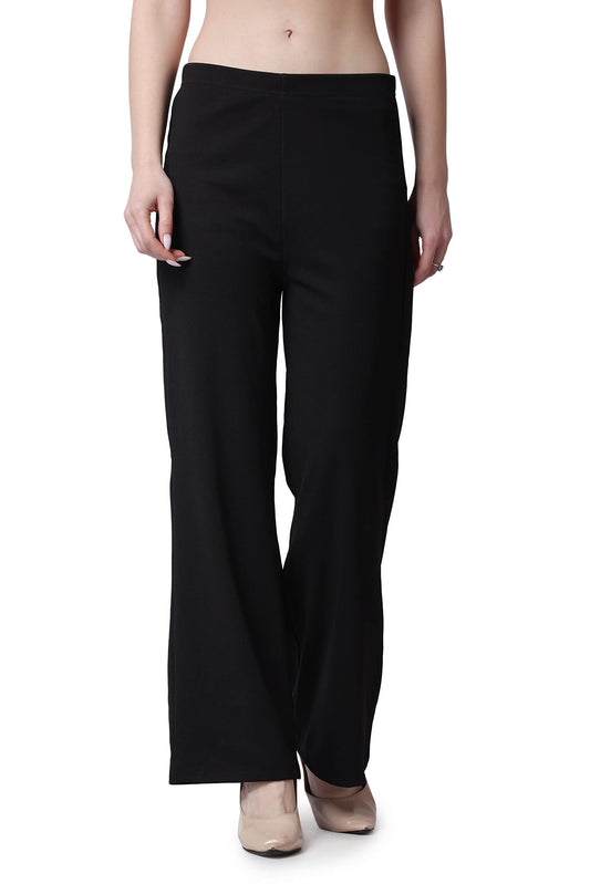 POPWINGS Women High Rise Formal Casual Solid || Work || Pull On || High Waist Plain Trousers for Summer Black |Fit Type: Regular