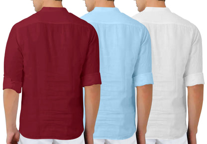Finivo Fashion MenS Cotton Blend Regular Fit Solid Combo Kurta Shirt Pack Of 3