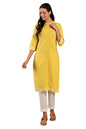 W Yellow Cotton Checked Straight-Long Kurta for Women