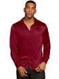 AVANOVA Mens Stylish Maroon Solid Satin Silk Casual Button Down Shirts Long Sleeve Shirt for Men Full Sleeves (Shirt 193 Maroon
