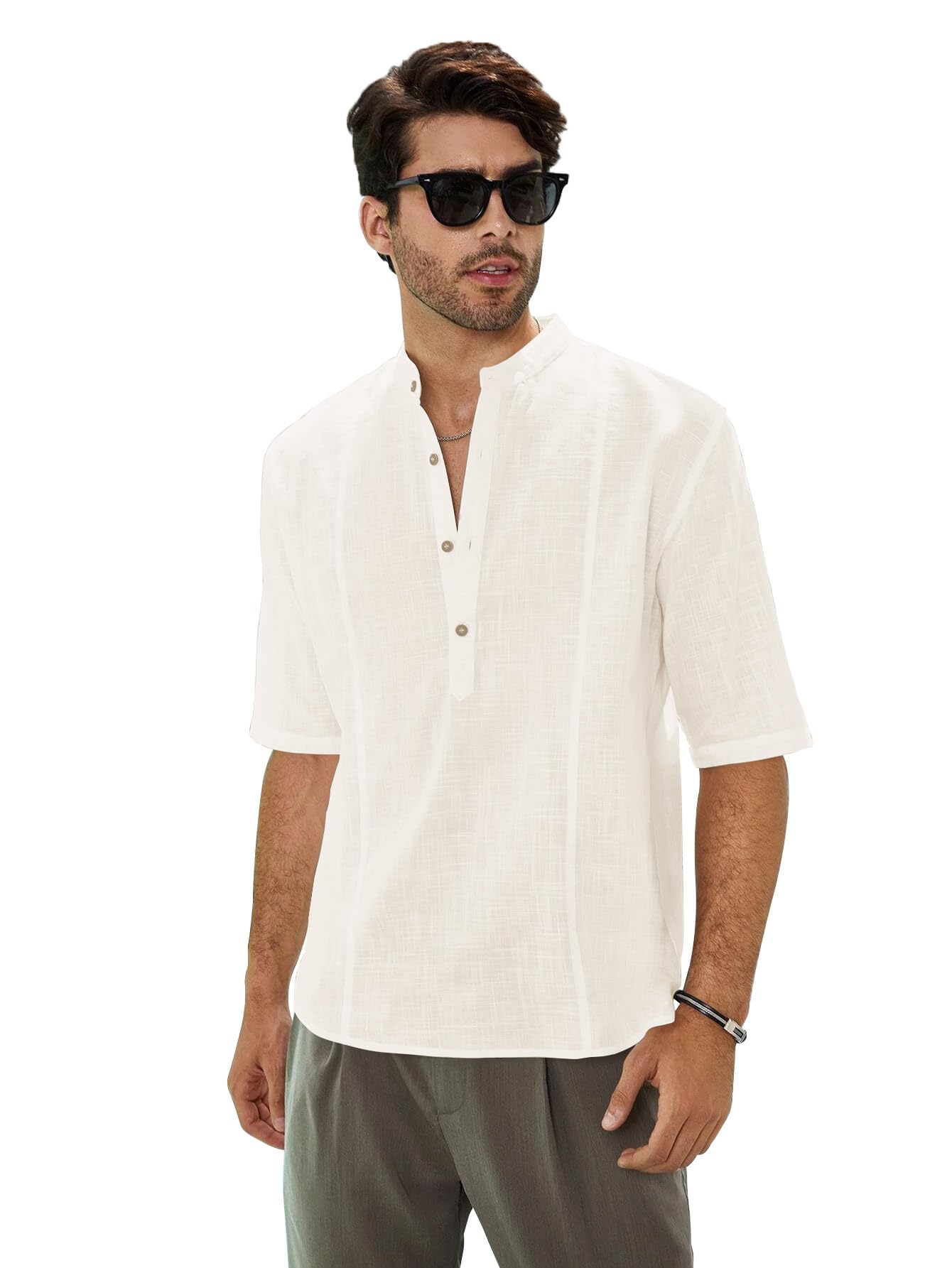 Be Active MenS Solid 100% Cotton Short Kurta With Mandarin Collar || 3/4Th Sleeves Short Kurta For Men Cotton || Stylish Short