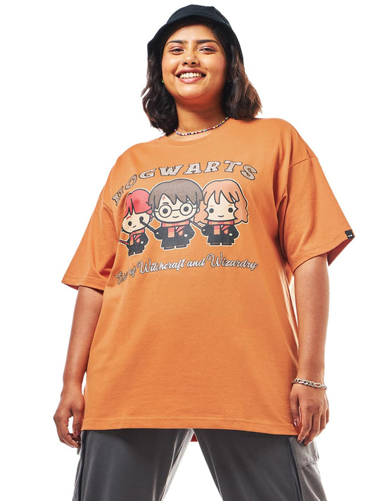 Bewakoof Heavy Duty 1.0 Official Harry Potter Merchandise WomenS Graphic Printed Oversized Fit Half Sleeve Round Neck Terry Plus