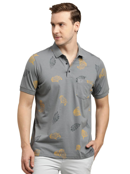 Turtle Men Knitted Slim Fit Grey Polo T-Shirt