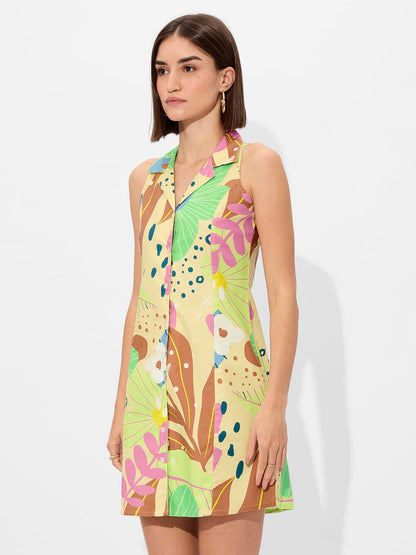 The Souled Store Floral Women And Girls Long Sleeves Collared Neck Button Front Textured Shirt Dress