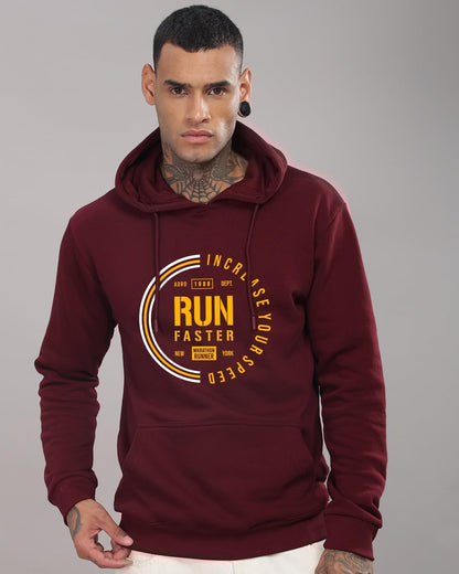 ADRO Men's Cotton Neck Hooded Sweatshirt (H24-FAST-MR_Maroon