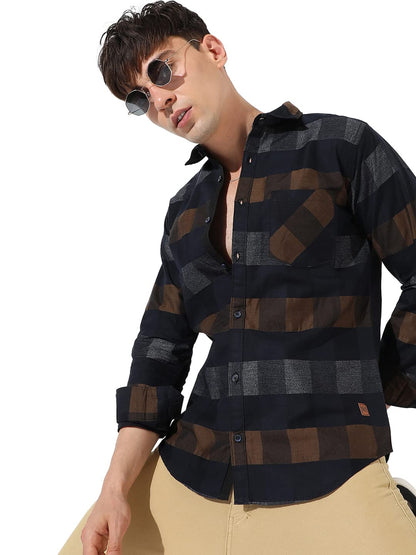 Campus Sutra Mens Multicolour Checkered Collared Button Up Shirt for Casual Wear | Shirt Crafted with Regular Sleeve, Comfort F