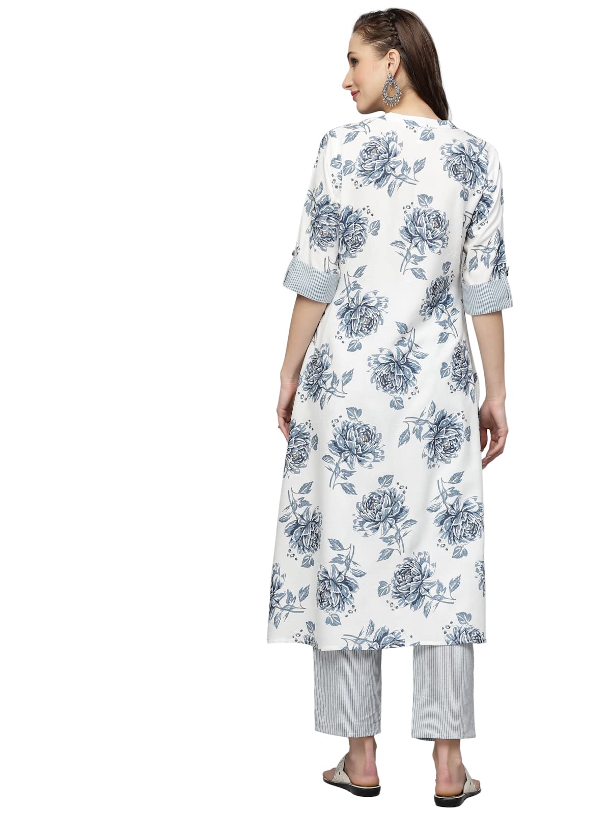 Stylum Women's Printed Rayon A-Line Kurta (White)