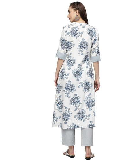 Stylum Women's Printed Rayon A-Line Kurta (White)