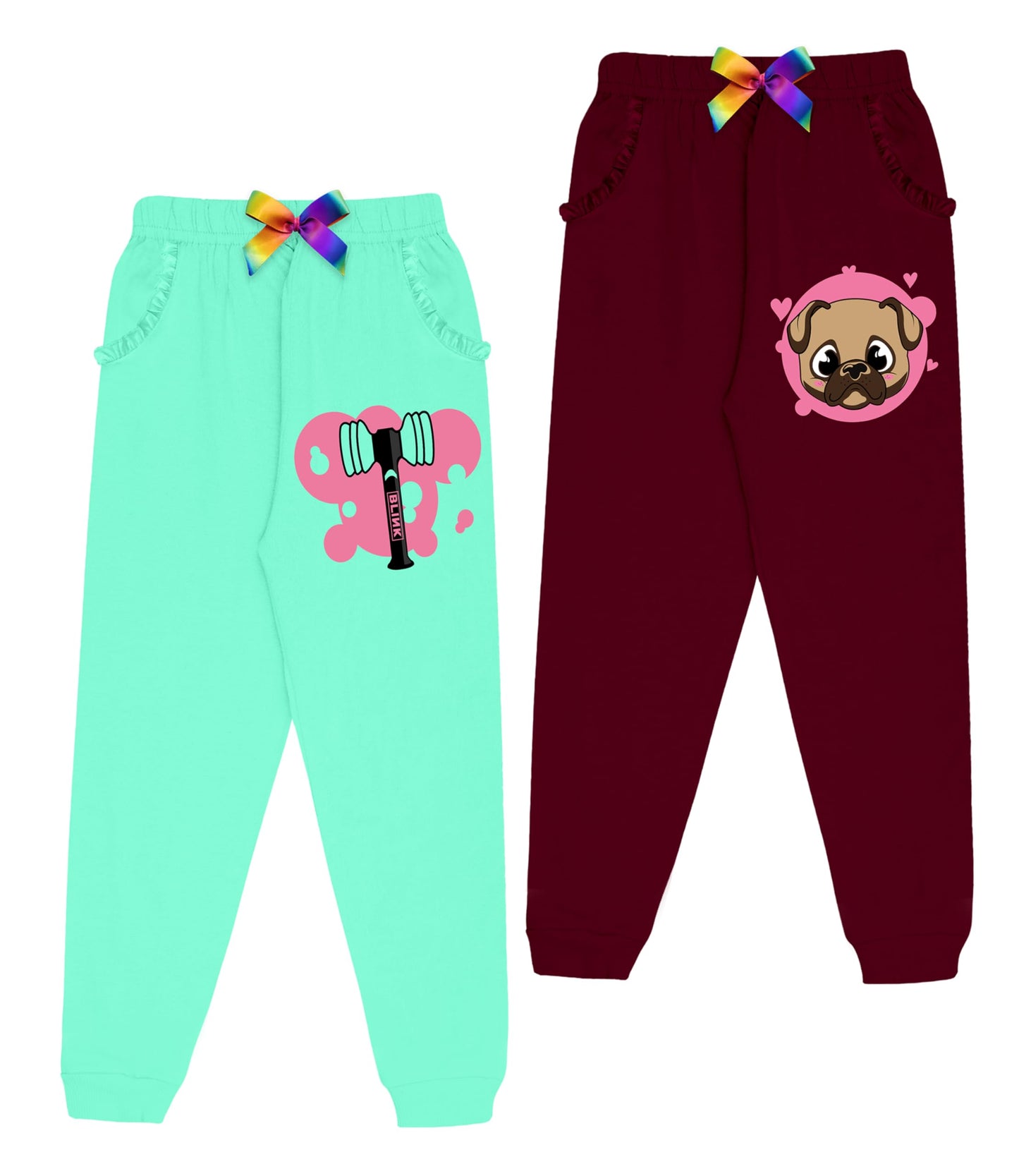 Kyda Kids Cotton Printed Regular Fit Track Pants For Girls (Pack Of 2)
