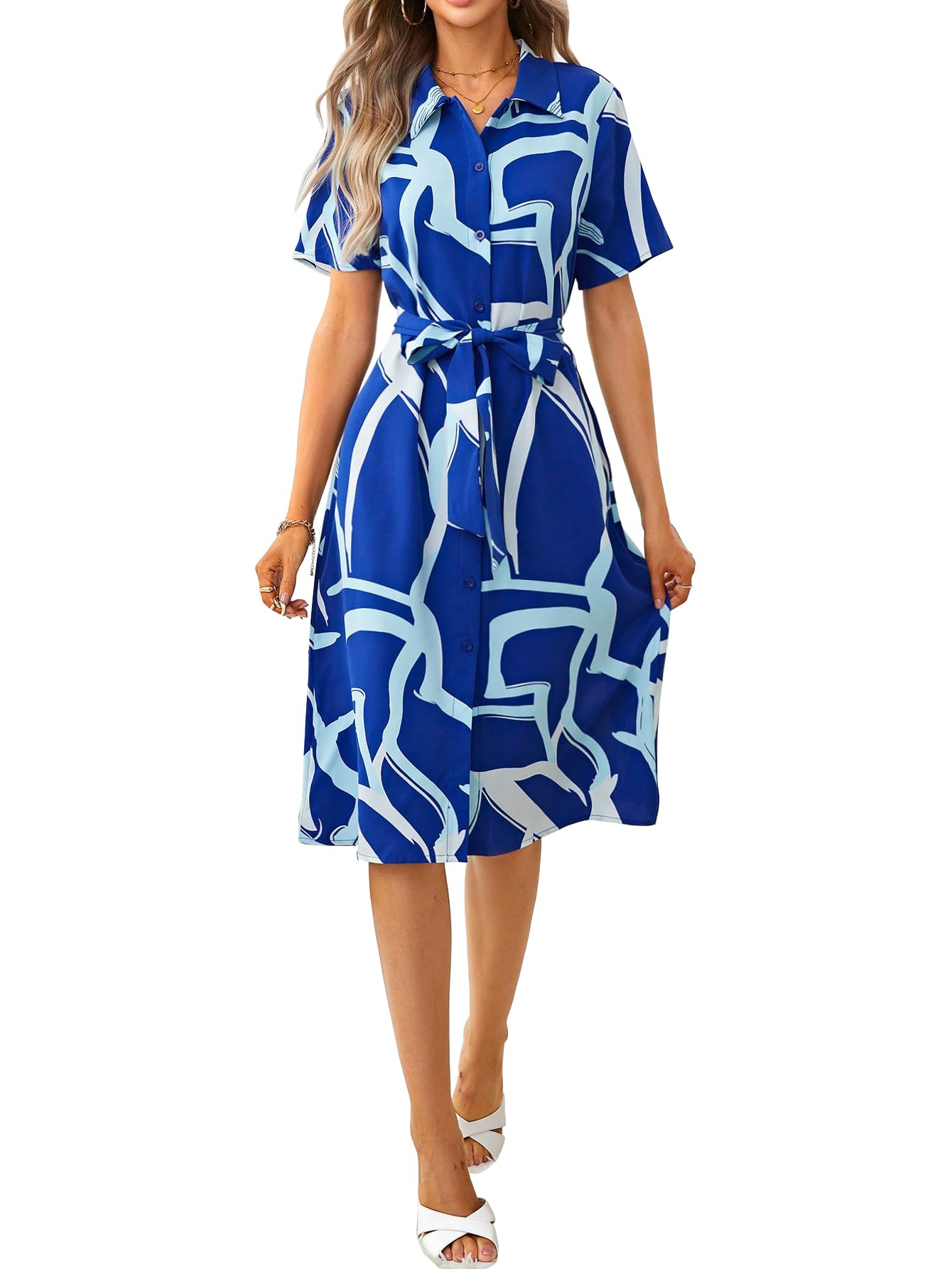 Shasmi WomenS & GirlS White Dress For Women L One Piece Dress For Women L Beach Dress For Women, Solid Printed Tie Front Colla