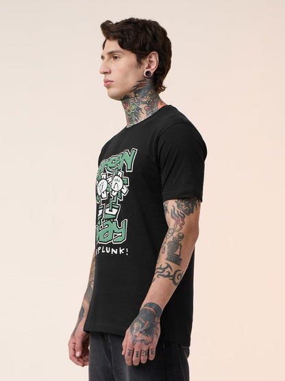 The Souled Store Green Day: Kerplunk Men and Boys Short Sleeves Round Neck Black Graphic Printed Regular Fit Cotton T-Shirts