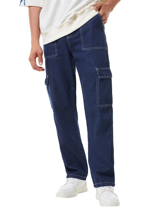 Bewakoof Mens Baggy Regular Fit Cargo Jeans_624255_Blue_32