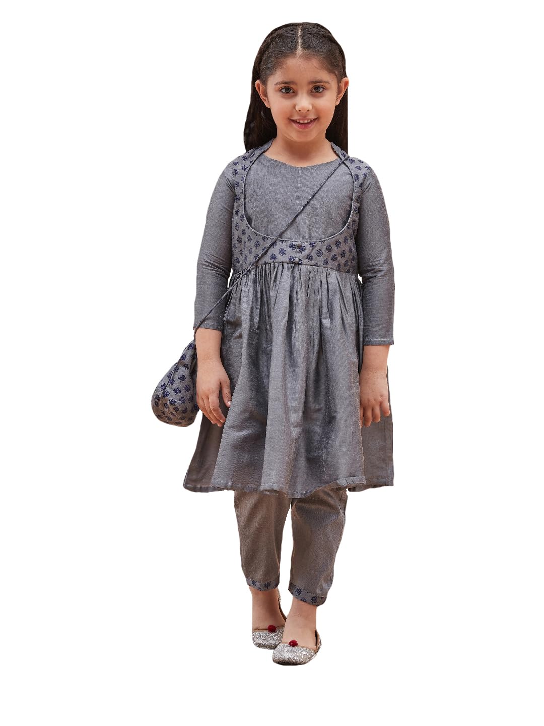VASTRAMAY Girls Grey Kurta And Pant Set_VASGKP006GY_34L