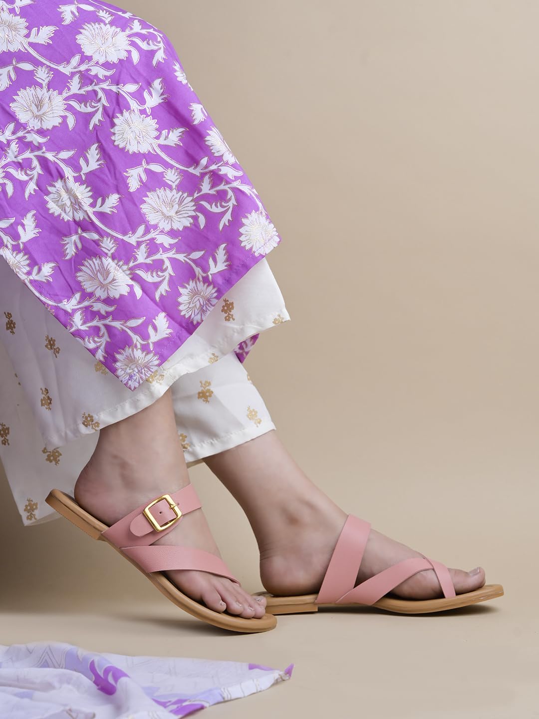 Shoetopia WomenS Flats Peach With Side Buckle | Stylish Comfortable Slip-On Ballerina Shoes For Women & Girls | Casual & Office