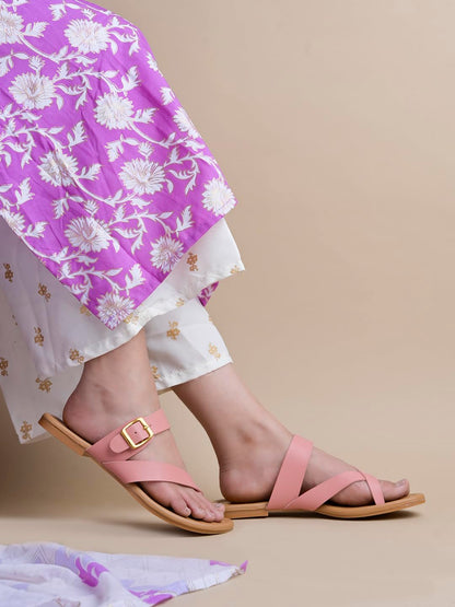 Shoetopia WomenS Flats Peach With Side Buckle | Stylish Comfortable Slip-On Ballerina Shoes For Women & Girls | Casual & Office