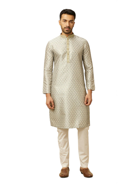 Manyavar Green Art Silk Embroidery Kurta Pyjama Set