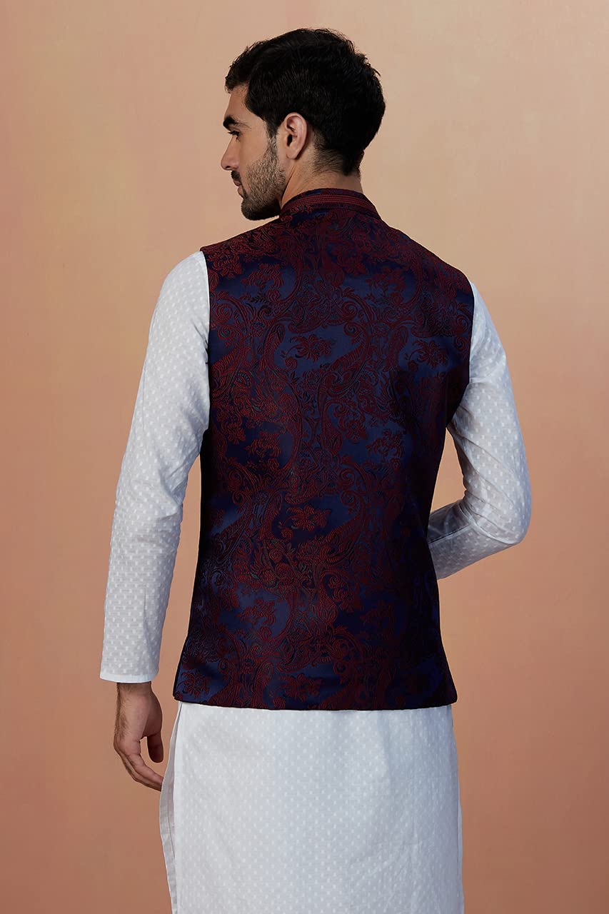 Manyavar Mens Jacket, Nehru Jacket For Men, Ethnic Jacket For Festival, Anniversary, Wedding, Party, Sleevless Jacket Brocade (B