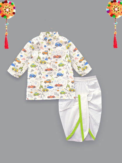 A.T.U.N. (ALL THINGS UBER NICE) Car Print Kurta & Dhoti Set