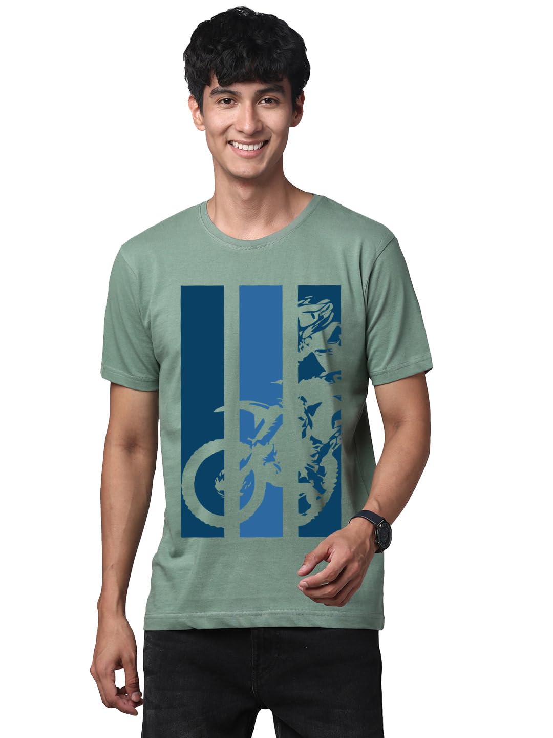 ADRO Men's Bike Rider Printed Cotton T-Shirt (RN22-2-BIK-PT_Pista)