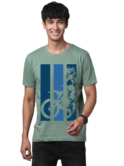 ADRO Men's Bike Rider Printed Cotton T-Shirt (RN22-2-BIK-PT_Pista)