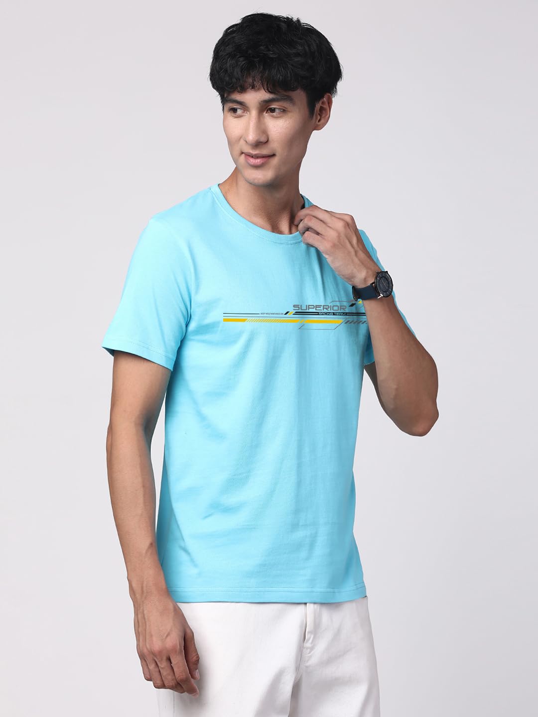 ADRO Men's Graphic Printed 100% Cotton T-Shirt - Regular Fit, Printed T-Shirts for Men (RN24-RAC-MI_Mint)