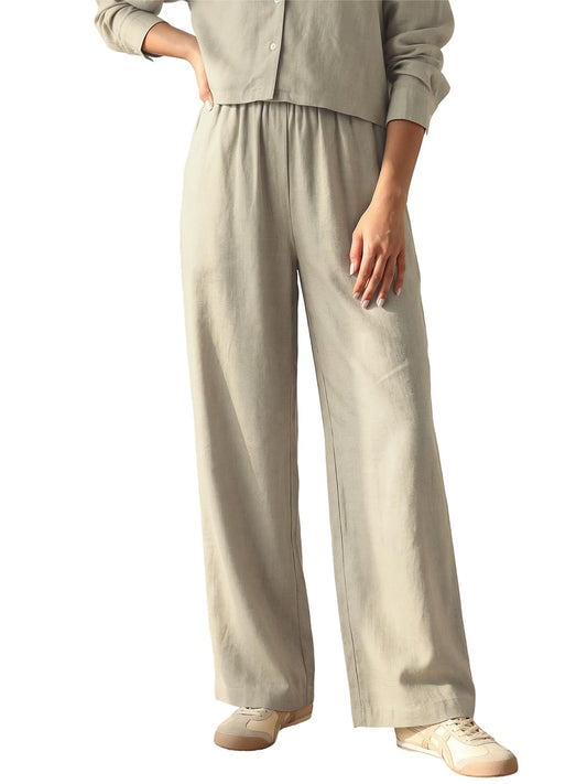 Bewakoof Womens Solid Regular Fit Linen Blend Casual Pants_685428_Green_28