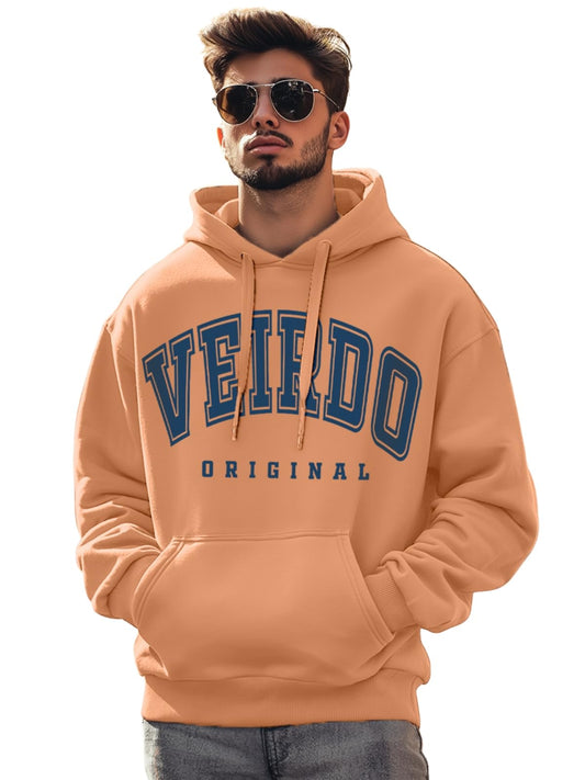 Veirdo Mens Fleece Oversized Baggy Fit Hoodie Drop Shoulder Typographic Logo Printed Full Sleeve Hoodie
