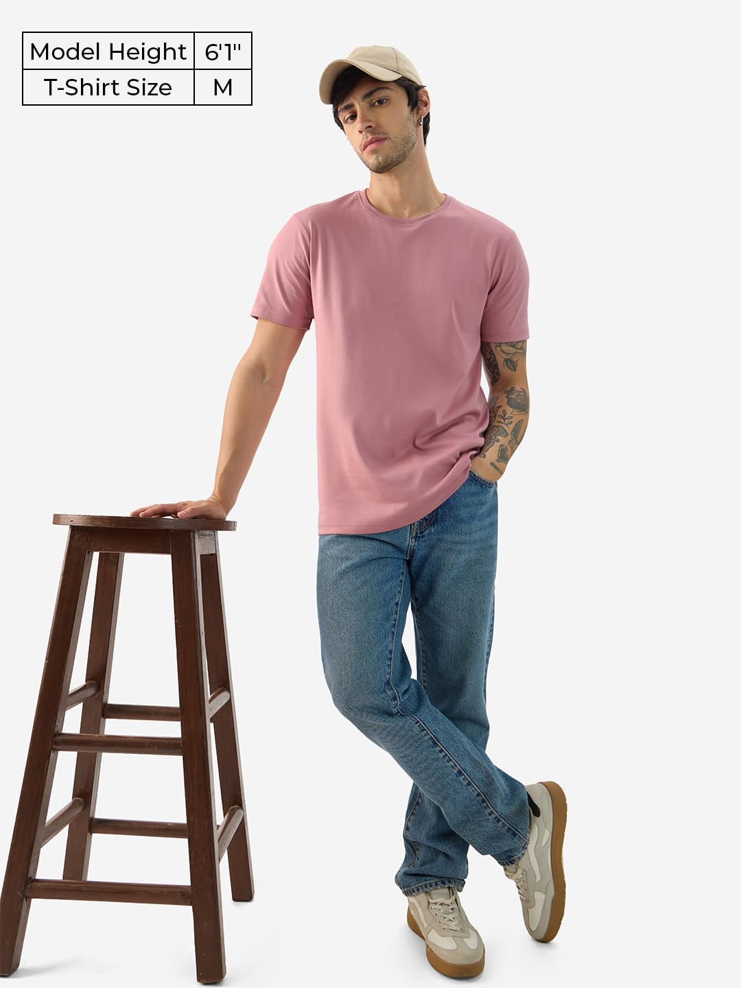 The Souled Store Soft Pink Men and Boys Short Sleeve Round Neck Cotton Regular Fit Supima T-Shirts