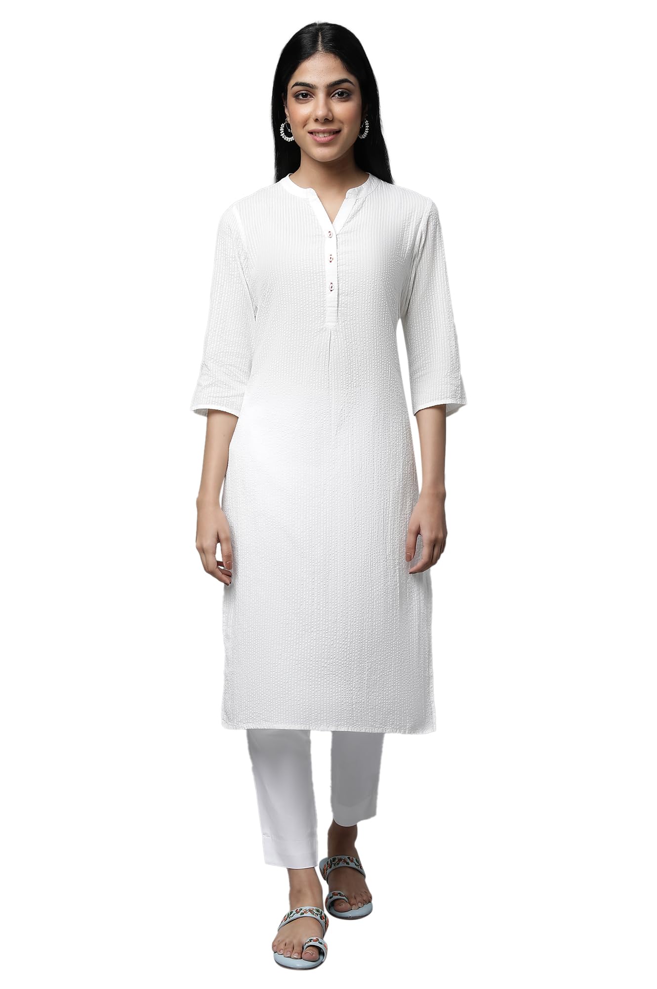 Aurelia Women's Cotton Solid Regular White Sheer Sucker Summer Basic Kurta (23FEA14092-605049 2XL)