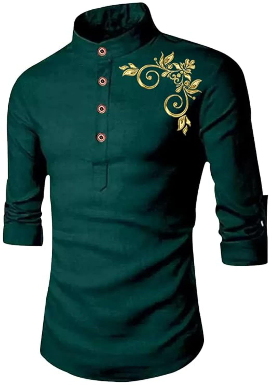Deemoon MenS Full Sleeve Short Kurta Shirt With A Trendy Mandarin Collar Crafted From A Premium Cotton Blend For Comfort Ideal