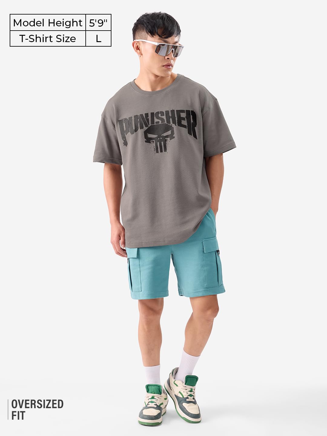 The Souled Store Official Punisher: Cold Fury Men and Boys Short Sleeves Round Neck Grey Graphic Printed Cotton Oversized T-Shir