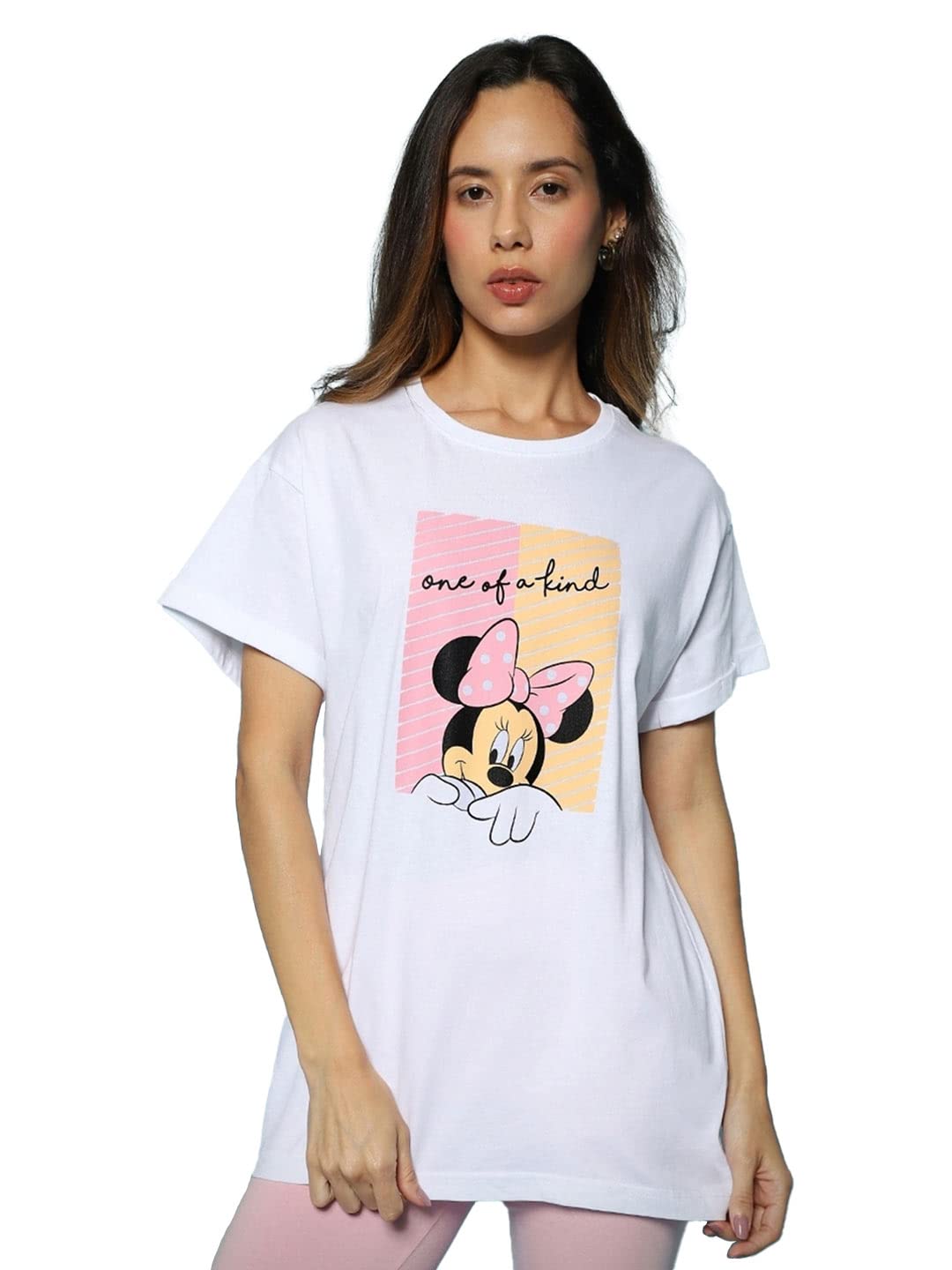 Bewakoof Official Disney Merchandise Womens Graphic Print Boyfriend Fit Half Sleeve Round Neck Cotton T-Shirt
