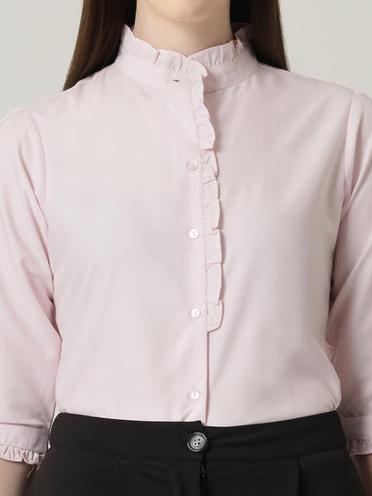 Style Quotient Women Pink Shirt with 3/4th Sleeves & Front Frill