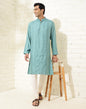 Fabindia Men's Viscose Blend Striped Slim Kurta (1035966AQUA_Aqua