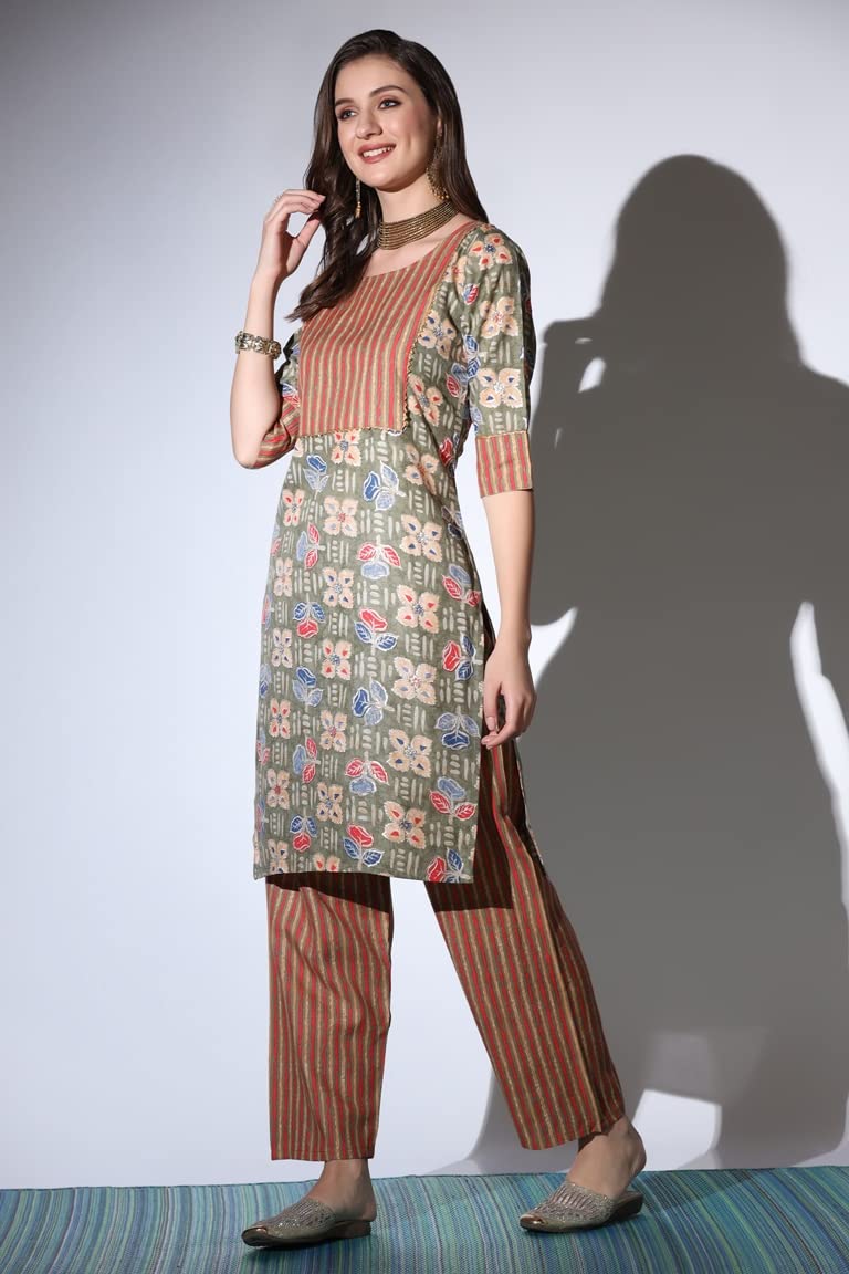 Om Sai Latest Creation Kurta For Women | Cotton Stitched Lace Detailing Floral Hand Block Print Straight Kurta For Ladies | Prin