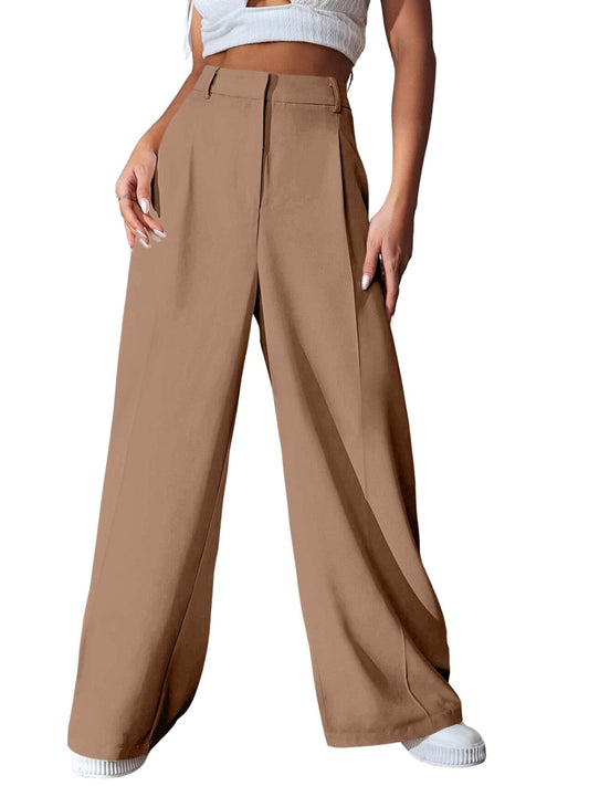 Greciilooks High Waist Trousers For Women  Flared Korean Style Formal Pants | Elegant Workwear For Office, College & Events Beig