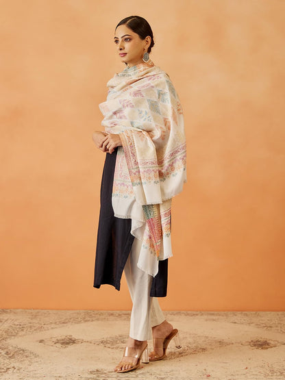 Pashmoda Women Khumar Kaani Wool Blend Kashmiri Shawl, Stole, Scarf, Luxury Pashmina Evening Wrap (Size: 101 X 203 CM)