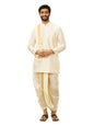 Manyavar Mens Cream Art Silk Solid Kurta Pancha Set