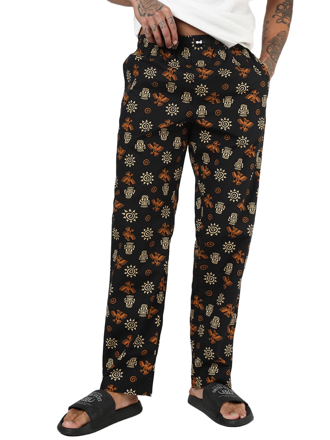 Bewakoof MenS All Over Printed Regular Fit Poplin Pyjama_694148_Black_Xl