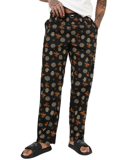 Bewakoof MenS All Over Printed Regular Fit Poplin Pyjama_694148_Black_Xl