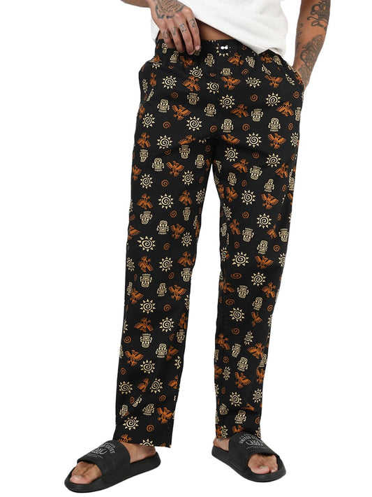 Bewakoof MenS All Over Printed Regular Fit Poplin Pyjama_694148_Black_Xl