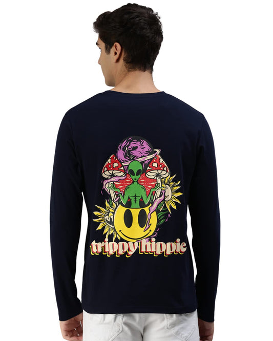 Veirdo Mens Cotton Full Sleeve Round Neck Trippy Hippie Graphic Printed T-Shirt