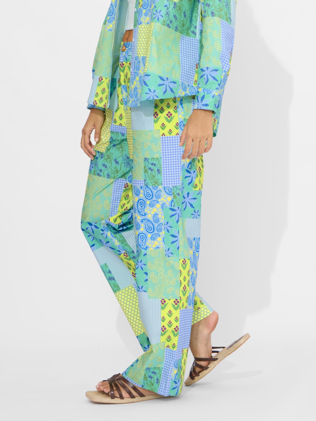 The Souled Store Paisley All Over Printed Women and Girls Buttoned Cotton Straight Fit Comfortable Trendy Wide Leg Pants Multico